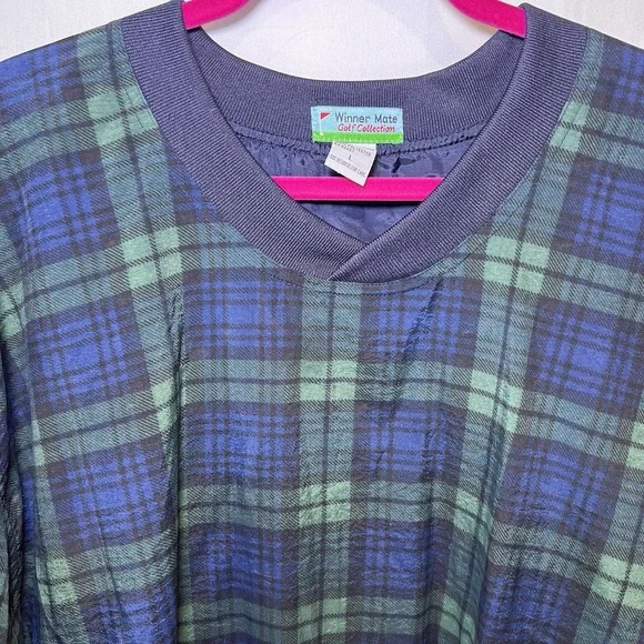 Vintage Golf Windbreaker Jacket Mens Large Blue Blackwatch Plaid 90s Winner Mate - Picture 4 of 7